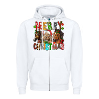 White Merry christmas horses Zipper Hoodie - FaDigitalArtStudio