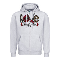 Heather Grey love firefighter Zipper Hoodie - CowhideDigitalArt