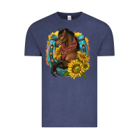 Vintage Denim western horse with horseshoe Vintage Tee - texasbilliewilder