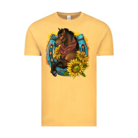 Vintage Mustard western horse with horseshoe Vintage Tee - texasbilliewilder