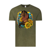 Vintage Olive western horse with horseshoe Vintage Tee - texasbilliewilder