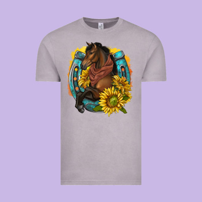 Western Horse With Horseshoe Vintage Tee Designed By Texasbilliewilder