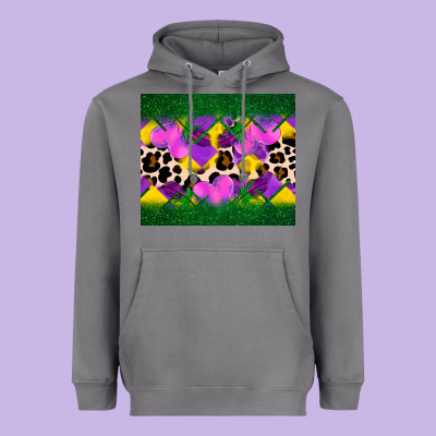 Mardi Gras Leopard And Heart Heavyweight Hoodie Designed By Adodesignshop