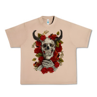 Burro Bull Human Skull With Roses Urban Heavy Tee - RanaPortraitStore