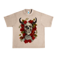 French Oak Bull Human Skull With Roses Urban Heavy Tee - RanaPortraitStore