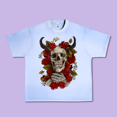Urban Heavy Tee Bull Human Skull With Roses