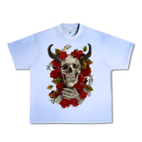Grape Ice Bull Human Skull With Roses Urban Heavy Tee - RanaPortraitStore