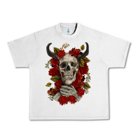 Lunar Rock Bull Human Skull With Roses Urban Heavy Tee - RanaPortraitStore