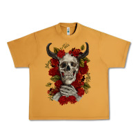 Peanut Butter Bull Human Skull With Roses Urban Heavy Tee - RanaPortraitStore