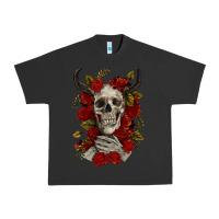 Pigment Black Bull Human Skull With Roses Urban Heavy Tee - RanaPortraitStore