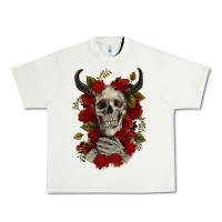 Pistachio Bull Human Skull With Roses Urban Heavy Tee - RanaPortraitStore