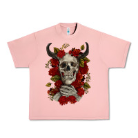 Salmon Bull Human Skull With Roses Urban Heavy Tee - RanaPortraitStore