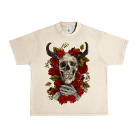 Sandshell Bull Human Skull With Roses Urban Heavy Tee - RanaPortraitStore