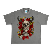 Tornado Bull Human Skull With Roses Urban Heavy Tee - RanaPortraitStore