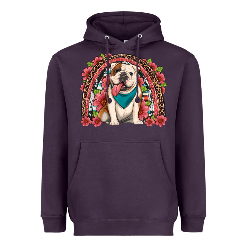 English Bulldog Floral Rainbow Heavyweight Hoodie by Artiststas | Teevron