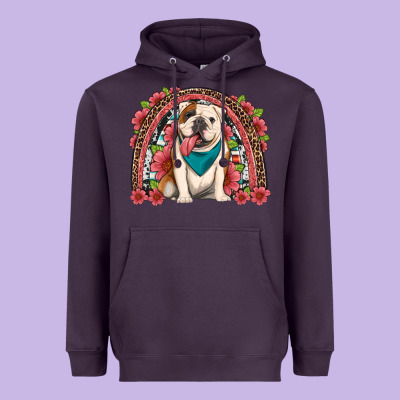English Bulldog Floral Rainbow Heavyweight Hoodie Designed By Artiststas