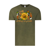 Vintage Olive With god all things are possible with sunflower Vintage Tee - texasbilliewilder