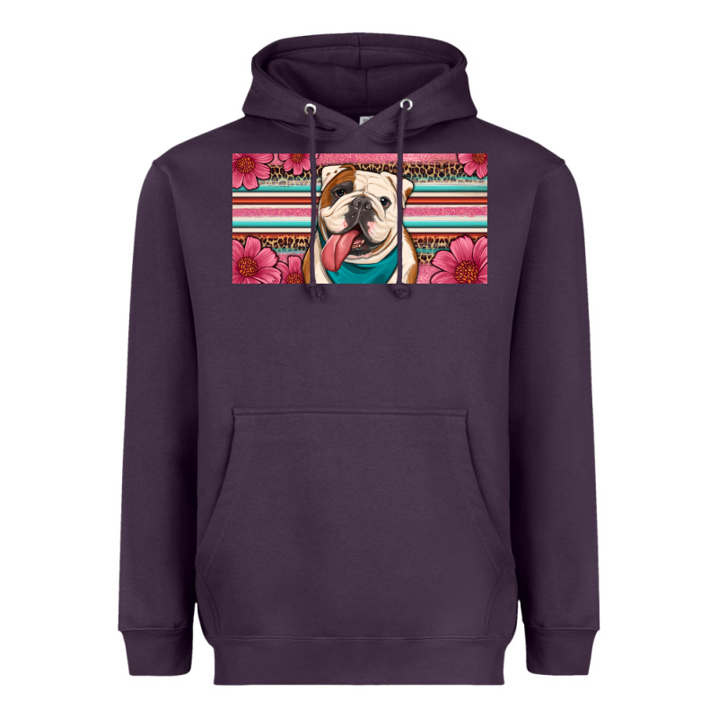English Bulldog Floral License Plate Heavyweight Hoodie by Artiststas | Teevron
