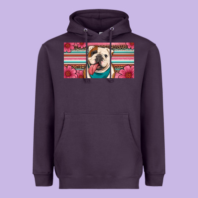 English Bulldog Floral License Plate Heavyweight Hoodie Designed By Artiststas