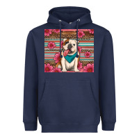 Navy british bulldog floral serape Heavyweight Hoodie - Artiststas