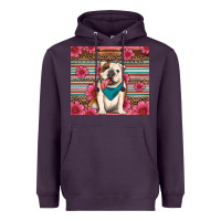 Plum british bulldog floral serape Heavyweight Hoodie - Artiststas