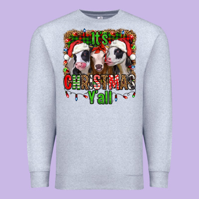 It's Christmas Y'all Heifers Premium Sweatshirt Designed By Jasminsmagicworld