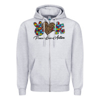 Heather Grey peace love autism1 Zipper Hoodie - CowhideDigitalArt
