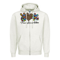 Oatmeal Heather peace love autism1 Zipper Hoodie - CowhideDigitalArt