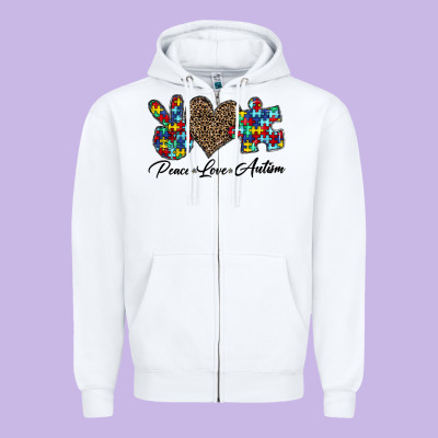 Peace Love Autism1 Zipper Hoodie Designed By Cowhidedigitalart