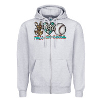 Heather Grey peace love baseball Zipper Hoodie - CowhideDigitalArt