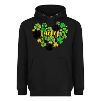 Black lucky heart shaped clover Heavyweight Hoodie - AdoDesignShop
