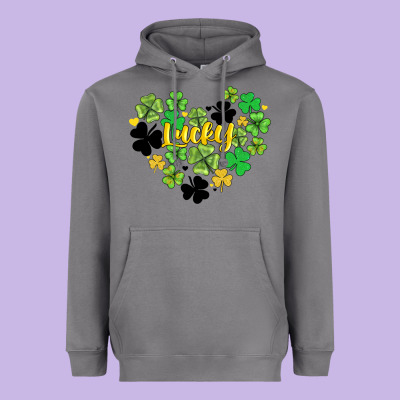 Lucky Heart Shaped Clover Heavyweight Hoodie Designed By Adodesignshop