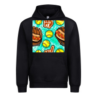 Black softball glove and hotdog seamless pattern Urban Hoodie - BundleAndBundleShop