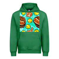 Emerald softball glove and hotdog seamless pattern Urban Hoodie - BundleAndBundleShop