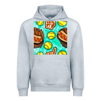 Heather Grey softball glove and hotdog seamless pattern Urban Hoodie - BundleAndBundleShop