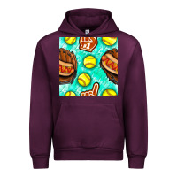 Mauve Wine softball glove and hotdog seamless pattern Urban Hoodie - BundleAndBundleShop