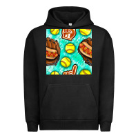 Pigment Black softball glove and hotdog seamless pattern Urban Hoodie - BundleAndBundleShop