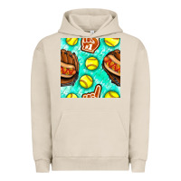 Pigment French Oak softball glove and hotdog seamless pattern Urban Hoodie - BundleAndBundleShop