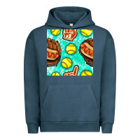 Pigment Midnight Navy softball glove and hotdog seamless pattern Urban Hoodie - BundleAndBundleShop