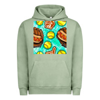 Pigment Oil Green softball glove and hotdog seamless pattern Urban Hoodie - BundleAndBundleShop