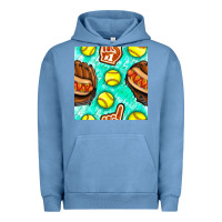 Pigment Pebble Blue softball glove and hotdog seamless pattern Urban Hoodie - BundleAndBundleShop