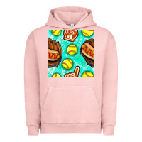 Pigment Salmon softball glove and hotdog seamless pattern Urban Hoodie - BundleAndBundleShop