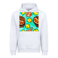 White softball glove and hotdog seamless pattern Urban Hoodie - BundleAndBundleShop