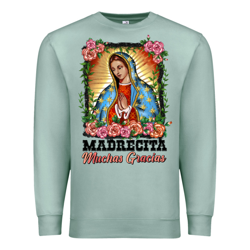 Madrecita Muchas Gracias Lady Of Guadalupe Premium Sweatshirt by BarkalooDesign | Teevron