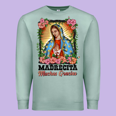 Madrecita Muchas Gracias Lady Of Guadalupe Premium Sweatshirt Designed By Barkaloodesign