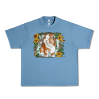 Pebble Blue Bunny With Flower Leopard Urban Heavy Tee - RanaPortraitStore