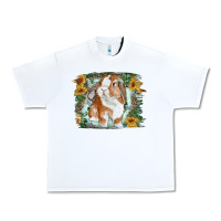 White Bunny With Flower Leopard Urban Heavy Tee - RanaPortraitStore