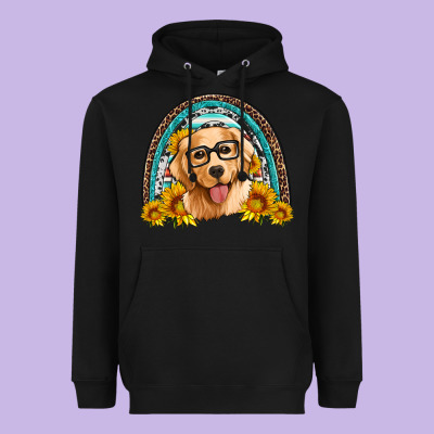 Golden Retriever Rainbow Heavyweight Hoodie Designed By Artiststas