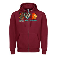 Burgundy peace love basketball Zipper Hoodie - CowhideDigitalArt