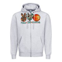 Heather Grey peace love basketball Zipper Hoodie - CowhideDigitalArt